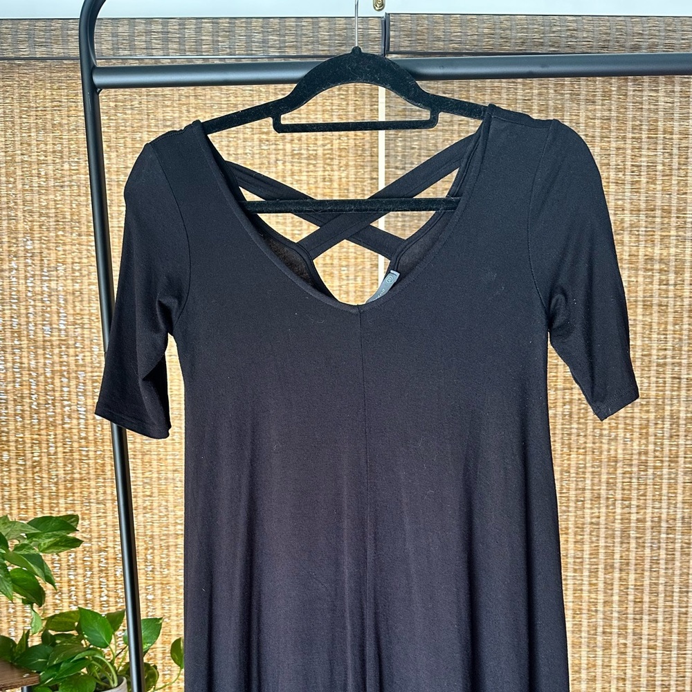 Soprano Black T Shirt A Line Dress Crisscross Back